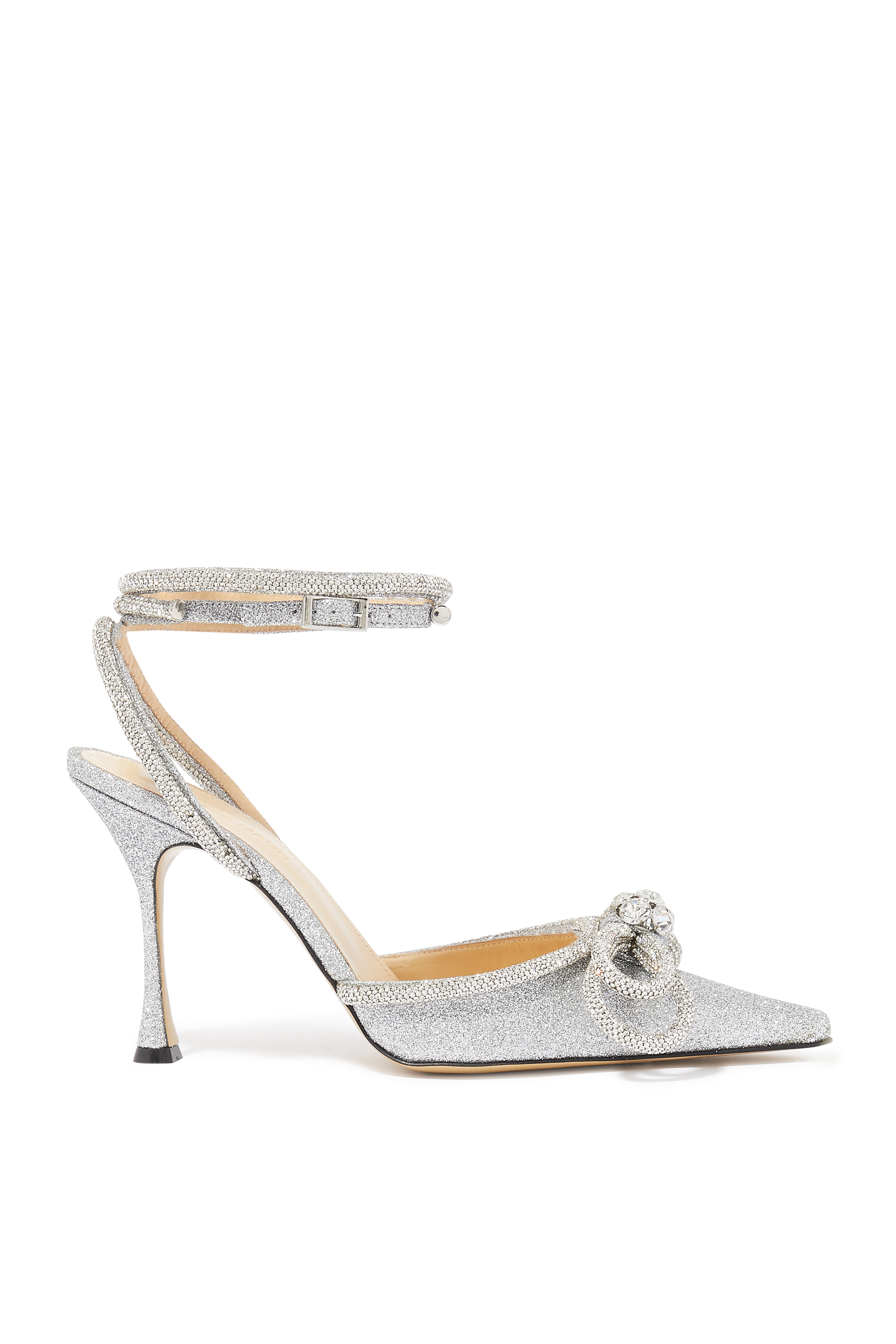 mach & mach glitter double crystal bow pointed toe pump